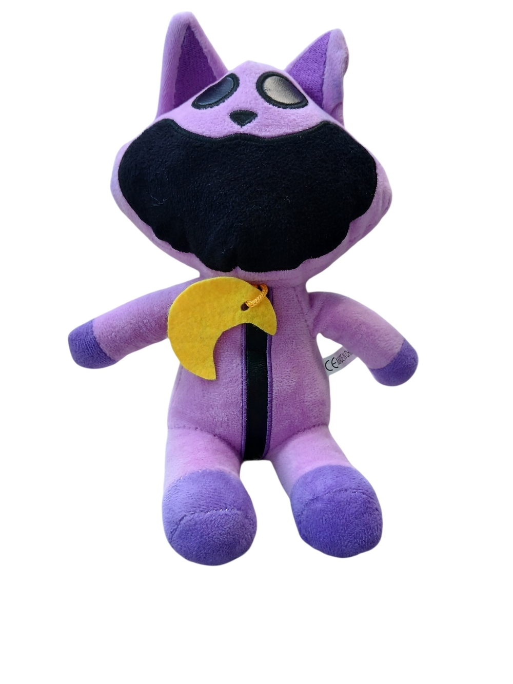 Purple Plush Cat Doll with Black Face Mask and Yellow Crescent